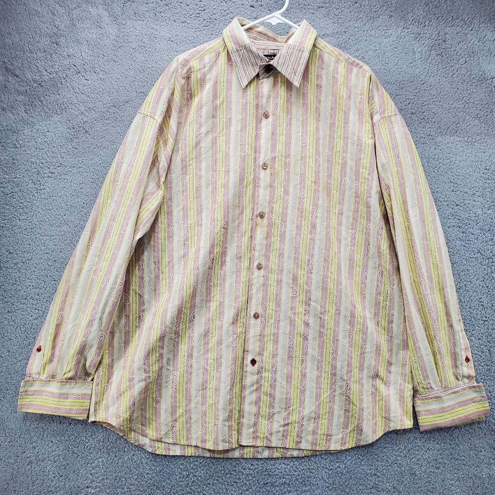 Attitude Soho Button Up Shirt Mens 3XL Paisley French Cuffs